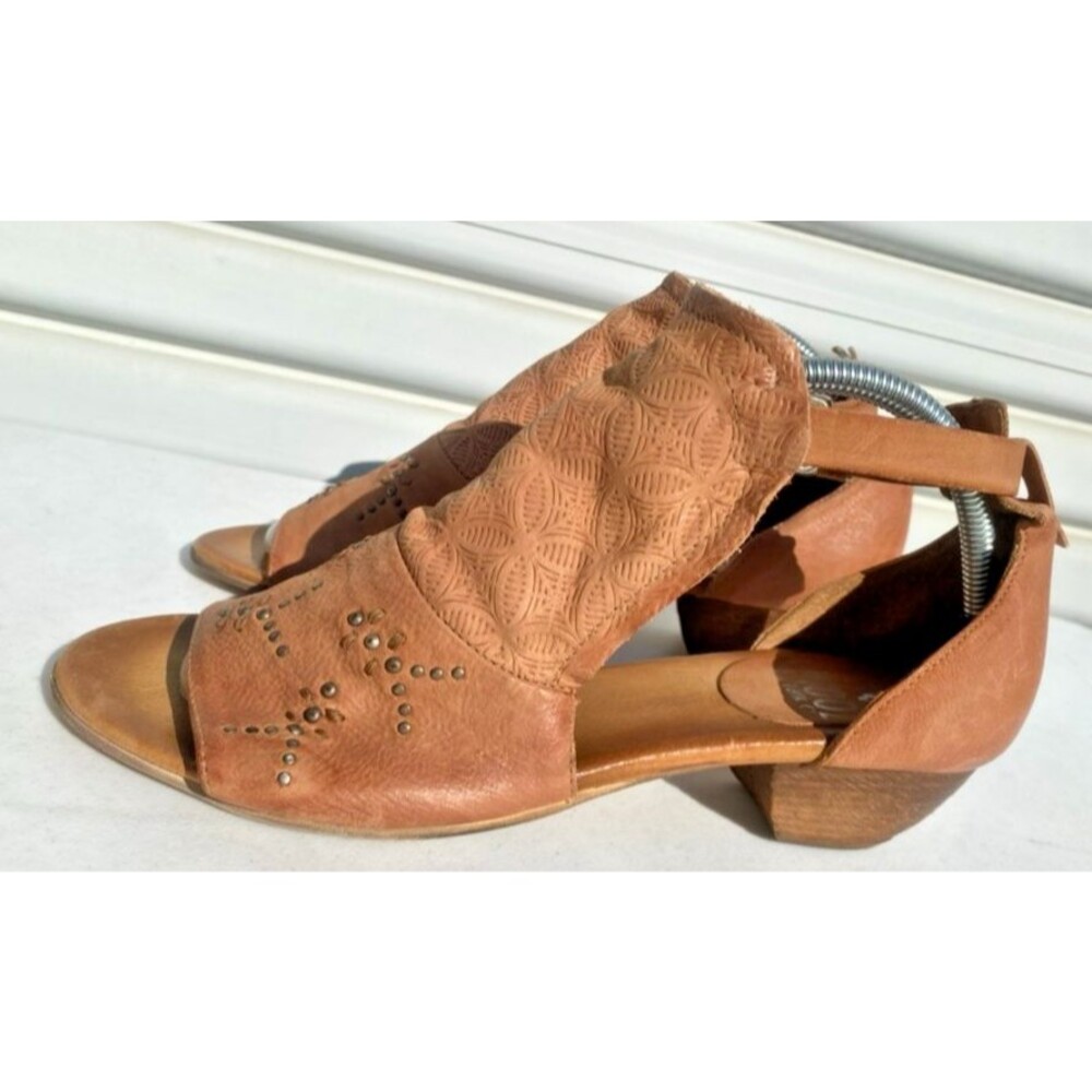 Miz Mooz Women's Tan Leather Open Toe Block Heel Booties Sandals, Size 41, US 10